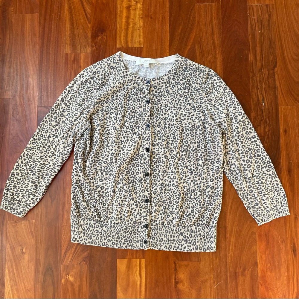 Loft Leopard Print Button-Up Cardigan